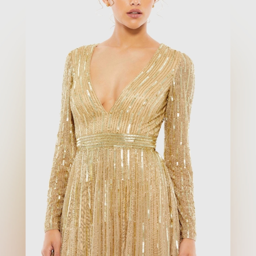 Mac Duggal Gold Long Sleeve Sequin Dress - Picture 2 of 9